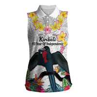 Kiribati Independence Day Women Sleeveless Polo Shirt Frigatebird Mix Tropical Flowers - White Style LT14 Female White - Polynesian Pride