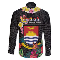 Kiribati Independence Day Family Matching Long Sleeve Bodycon Dress and Hawaiian Shirt Frigatebird Mix Tropical Flowers - Black Style LT14 - Polynesian Pride
