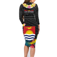 Kiribati Independence Day Family Matching Long Sleeve Bodycon Dress and Hawaiian Shirt Frigatebird Mix Tropical Flowers - Black Style LT14 - Polynesian Pride