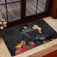 Kiribati Independence Day Rubber Doormat Frigatebird Mix Tropical Flowers - Black Style