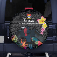Kiribati Independence Day Spare Tire Cover Frigatebird Mix Tropical Flowers - Black Style