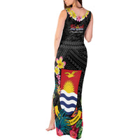 Kiribati Independence Day Tank Maxi Dress Frigatebird Mix Tropical Flowers - Black Style LT14 - Polynesian Pride