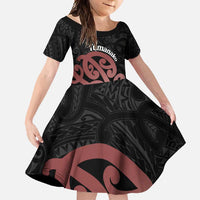New Zealand Mangopare Tamanako Family Matching Tank Maxi Dress and Hawaiian Shirt Aotearoa Maori LT14 Daughter's Dress Brown - Polynesian Pride