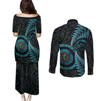 New Zealand Archery Couples Matching Puletasi and Long Sleeve Button Shirt Aotearoa Silver Fern Maori LT14 - Polynesian Pride