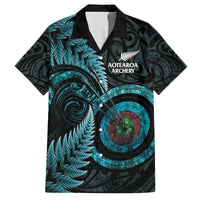 New Zealand Archery Family Matching Off The Shoulder Long Sleeve Dress and Hawaiian Shirt Aotearoa Silver Fern Maori - Polynesian Pride