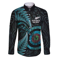 New Zealand Archery Family Matching Off The Shoulder Long Sleeve Dress and Hawaiian Shirt Aotearoa Silver Fern Maori - Polynesian Pride