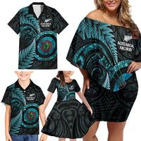 New Zealand Archery Family Matching Off Shoulder Short Dress and Hawaiian Shirt Aotearoa Silver Fern Maori LT14 - Polynesian Pride