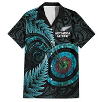New Zealand Archery Family Matching Tank Maxi Dress and Hawaiian Shirt Aotearoa Silver Fern Maori LT14 Dad's Shirt - Short Sleeve Turquoise - Polynesian Pride
