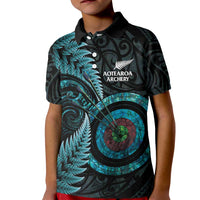 New Zealand Archery Kid Polo Shirt Aotearoa Silver Fern Maori LT14 Kid Turquoise - Polynesian Pride