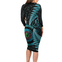 New Zealand Archery Long Sleeve Bodycon Dress Aotearoa Silver Fern Maori LT14 - Polynesian Pride