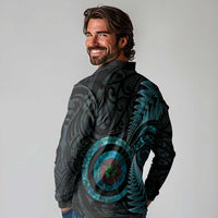 New Zealand Archery Long Sleeve Polo Shirt Aotearoa Silver Fern Maori - Polynesian Pride