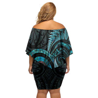 New Zealand Archery Off Shoulder Short Dress Aotearoa Silver Fern Maori LT14 - Polynesian Pride