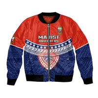 Custom Fiji School Bomber Jacket Marist Brothers Fijian Tapa Pattern LT14 Unisex Blue - Polynesian Pride