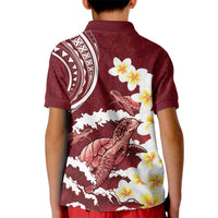 Blood Gold Polynesia Kid Polo Shirt Polynesian Frangipani With Sea Turtles