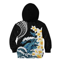 Black Polynesia Kid Hoodie Polynesian Frangipani With Sea Turtles