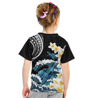 Black Polynesia Kid T Shirt Polynesian Frangipani With Sea Turtles