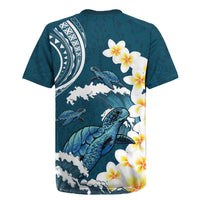 Dark Teal Polynesia Rugby Jersey Polynesian Frangipani With Sea Turtles