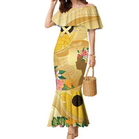 Polynesia Childhood Cancer Awareness Family Matching Mermaid Dress and Hawaiian Shirt Be Bold Go Gold Polynesian Art