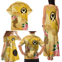 Polynesia Childhood Cancer Awareness Family Matching Tank Maxi Dress and Hawaiian Shirt Be Bold Go Gold Polynesian Art