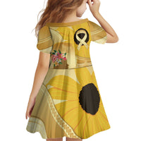 Polynesia Childhood Cancer Awareness Kid Short Sleeve Dress Be Bold Go Gold Polynesian Art