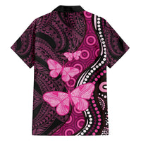 Think Pink Breast Cancer Awareness Family Matching Short Sleeve Bodycon Dress and Hawaiian Shirt Butterfly Aboriginal Mix Polynesian Pattern