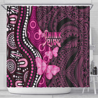 Think Pink Breast Cancer Awareness Shower Curtain Butterfly Aboriginal Mix Polynesian Pattern
