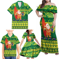 Cook Islands Christmas Family Matching Off Shoulder Maxi Dress and Hawaiian Shirt Surfing Santa Mere Kiritimiti - Polynesian Pride
