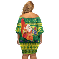 Cook Islands Christmas Family Matching Off Shoulder Short Dress and Hawaiian Shirt Surfing Santa Mere Kiritimiti - Polynesian Pride