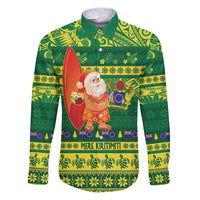 Cook Islands Christmas Family Matching Puletasi and Hawaiian Shirt Surfing Santa Mere Kiritimiti - Polynesian Pride