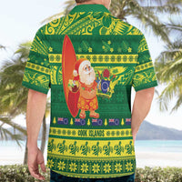 Cook Islands Christmas Hawaiian Shirt Surfing Santa Mere Kiritimiti - Polynesian Pride