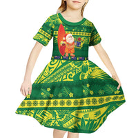 Cook Islands Christmas Kid Short Sleeve Dress Surfing Santa Mere Kiritimiti - Polynesian Pride