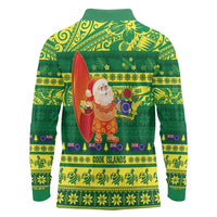 Cook Islands Christmas Long Sleeve Polo Shirt Surfing Santa Mere Kiritimiti - Polynesian Pride