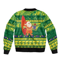Cook Islands Christmas Sleeve Zip Bomber Jacket Surfing Santa Mere Kiritimiti - Polynesian Pride