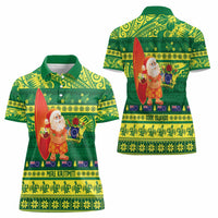 Cook Islands Christmas Women Polo Shirt Surfing Santa Mere Kiritimiti - Polynesian Pride