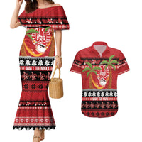 French Polynesia Christmas Couples Matching Mermaid Dress and Hawaiian Shirt Tiare Chilling Santa Oaoa I teie Noera - Polynesian Pride