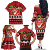 French Polynesia Christmas Family Matching Off The Shoulder Long Sleeve Dress and Hawaiian Shirt Tiare Chilling Santa Oaoa I teie Noera - Polynesian Pride