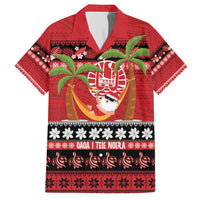 French Polynesia Christmas Family Matching Puletasi and Hawaiian Shirt Tiare Chilling Santa Oaoa I teie Noera LT14 Dad's Shirt - Short Sleeve Red - Polynesian Pride