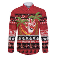 French Polynesia Christmas Family Matching Puletasi and Hawaiian Shirt Tiare Chilling Santa Oaoa I teie Noera LT14 Dad's Shirt - Long Sleeve Red - Polynesian Pride