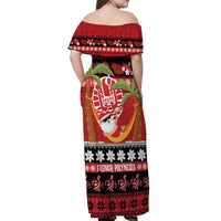 French Polynesia Christmas Off Shoulder Maxi Dress Tiare Chilling Santa Oaoa I teie Noera - Polynesian Pride