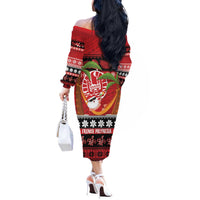 French Polynesia Christmas Off The Shoulder Long Sleeve Dress Tiare Chilling Santa Oaoa I teie Noera LT14 - Polynesian Pride
