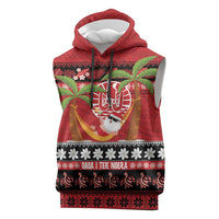 French Polynesia Christmas Sleeveless Hoodie Tiare Chilling Santa Oaoa I teie Noera LT14 Red - Polynesian Pride