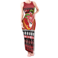 French Polynesia Christmas Tank Maxi Dress Tiare Chilling Santa Oaoa I teie Noera LT14 Women Red - Polynesian Pride