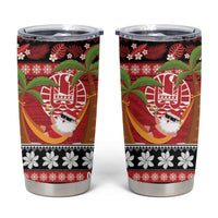 French Polynesia Christmas Tumbler Cup Tiare Chilling Santa Oaoa I teie Noera - Polynesian Pride