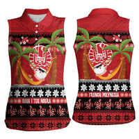 French Polynesia Christmas Women Sleeveless Polo Shirt Tiare Chilling Santa Oaoa I teie Noera LT14 - Polynesian Pride