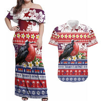 Kiribati Christmas Couples Matching Off Shoulder Maxi Dress and Hawaiian Shirt Frigatebird Santa Tekeraoi n te Kiritimati - Polynesian Pride