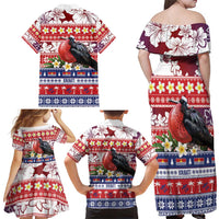 Kiribati Christmas Family Matching Off Shoulder Maxi Dress and Hawaiian Shirt Frigatebird Santa Tekeraoi n te Kiritimati - Polynesian Pride