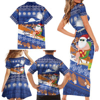 Marshall Islands Christmas Family Matching Short Sleeve Bodycon Dress and Hawaiian Shirt Beachy Santa Monono ilo raaneoan Nejin - Polynesian Pride
