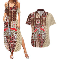 Samoa Tapau Couples Matching Summer Maxi Dress and Hawaiian Shirt Samoan Siapo Pattern LT14 Brown - Polynesian Pride