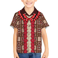 Samoa Siapo Family Matching Tank Maxi Dress and Hawaiian Shirt Tapa Pattern Mix Ula Fala Hibiscus LT14 Son's Shirt Brown - Polynesian Pride