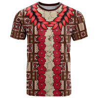 Samoa Siapo T Shirt Tapa Pattern Mix Ula Fala Hibiscus LT14 Brown - Polynesian Pride